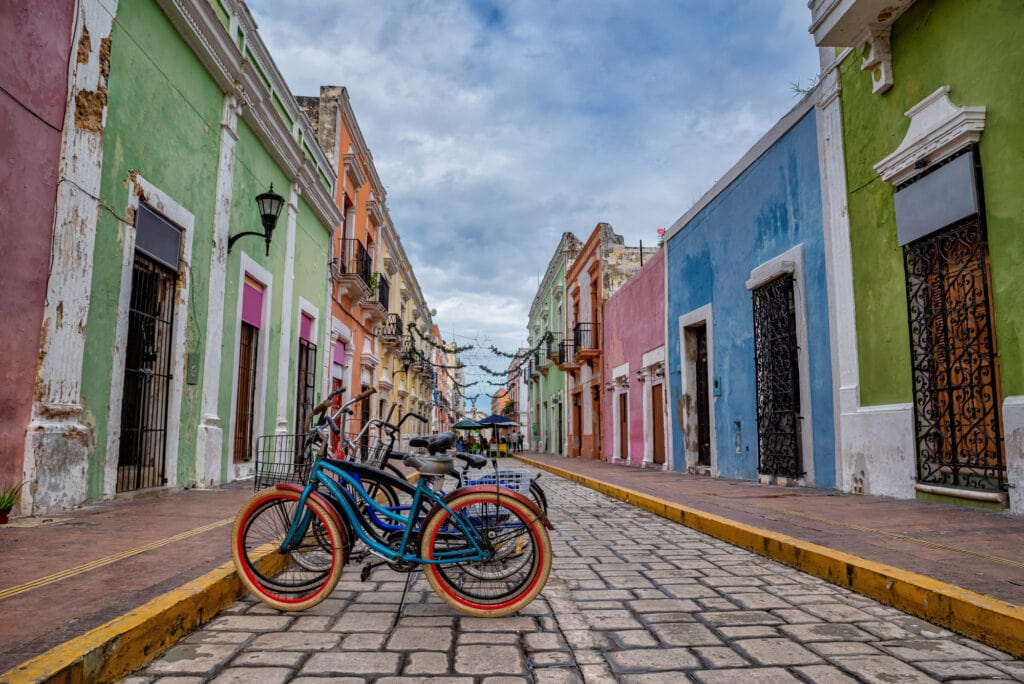 Colorful buildings in Campeche, Mexico